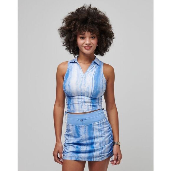 Travis Mathew Blue White Salt Air Don't Care Sleeveless Polo Shirt Size XS - Picture 1 of 5